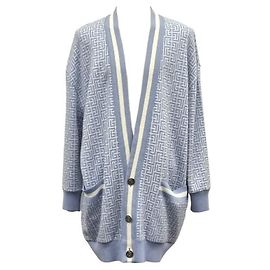 Balmain Oversized Monogramm-Wollstrickjacke Himmelblau Blau