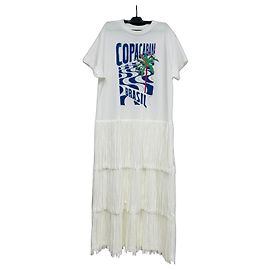 Robe T-shirt FARM Rio Copacabana Brasil avec franges Blanc Multicolore