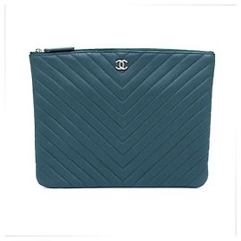 Chanel Chevron Lambskin Medium Clutch Bag Blue