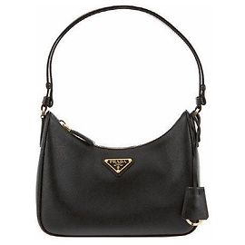 Prada Mini borsa hobo a tracolla con logo Triangle in Saffiano Nero