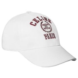 Céline Baseball Cap Washed Cotton Gabardine White/Bordeaux Red