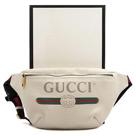 Gucci Bolsa Transversal Unissex de Couro com Logotipo Impresso Branco