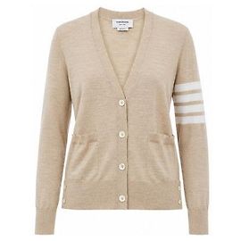 Thom Browne Beiger Wollstrickjacke mit diagonalem V-Ausschnitt Braun