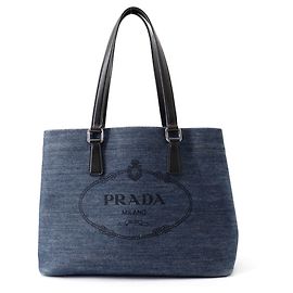 Prada Canvas Tote Bag 1BG356 ABG Black Blue