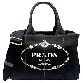 Prada Canapa Canvas Black Handbag Shoulder Bag Black