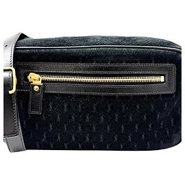 Saint Laurent Monogram All-Over Suede Black Shoulder Bag Black
