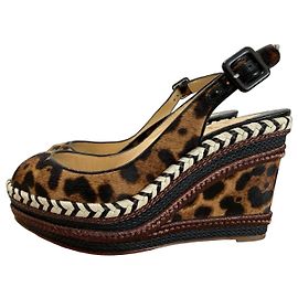 Christian Louboutin Santa Maria 100 Keilabsatz Espadrilles Leopard Braun Schwarz Weiß Leopardenprint