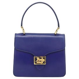 Céline Celine Vintage Carriage Top Handle Leather Medium Blu