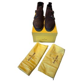 John Lobb William Monk Strap Suede Brown Ankle Boots Brown