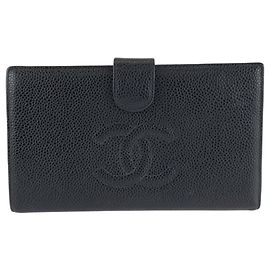 Chanel Black Leather Bi-Fold Middle Wallet Black