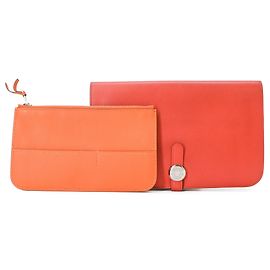 Hermès Portafoglio lungo Dogon Duo GM in pelle Swift bi-fold Rosso Altro