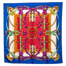 Lenço de seda Hermès Carre 90 GRAND MANEGE Branco Vermelho Azul