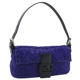 Borsa a Spalla FENDI Mamma Baguette Perline Blu Argento Auth 194919SAM Argento Blu