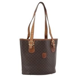 Céline CELINE Macadam Tote Bag PVC Leather Brown Gold Tone Auth BA14737 Brown Other