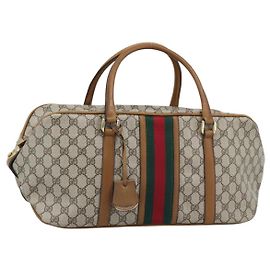 Borsa Boston GUCCI GG Supreme Web Sherry Line PVC Beige Oro Auth 193576A Beige D'oro