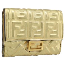 FENDI Zucca Mamma Bifold Wallet Leather Gold Tone 8M0419 Auth BA14623A Other