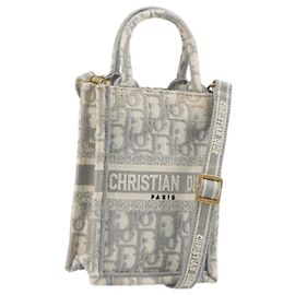 Christian Dior Trotter Canvas Book Tote Mini 2way Gray Gold Auth 193902 Marron Doré