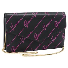 Borsa a Spalla con Catena VERSACE in Pelle Nera e Tonalità Oro Auth ka5520A Nero Altro
