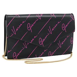 VERSACE Chain Shoulder Bag Leder Schwarz Goldfarben Auth ka5520A Schwarz Andere