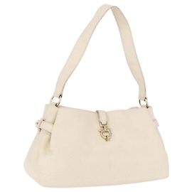 Bolsa de mão Salvatore Ferragamo Gancini em couro branco e metal dourado Auth 194209A Branco Outro