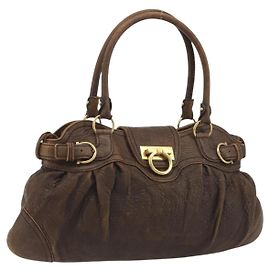 Bolso Salvatore Ferragamo Gancini de cuero marrón oro Auth 193788 Castaño Dorado