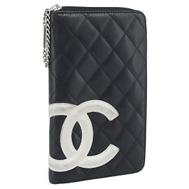 CHANEL Matelasse Cambon Line Long Wallet Cuero Negro Plata CC Auth 194957 Negro Plata