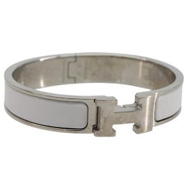 Hermès Pulsera HERMES Click H de metal White Auth 193604M Blanco