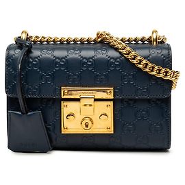 Borsa a tracolla con catena e lucchetto Gucci Guccissima Blu navy