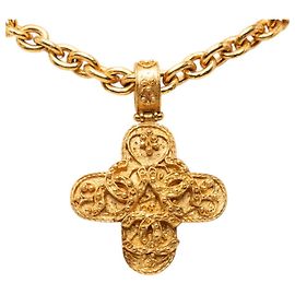 Colar longo com pingente de corrente vintage Chanel Coco Mark 94A Dourado