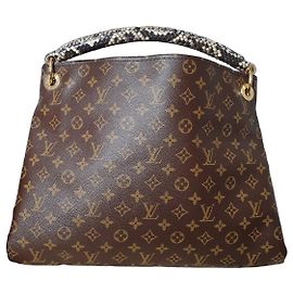 Louis Vuitton Artsy MM Monogram Python Cuero Bolso Castaño
