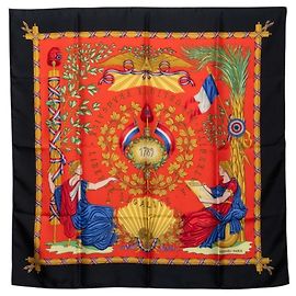 Sciarpa Hermès Carre 90 - Liberté, Égalité, Fraternité Nero Rosso