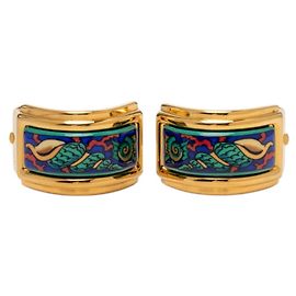 Hermès Boucles d'oreilles clip en émail cloisonné multicolore doré Hermes Multicolore Doré