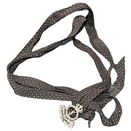 Saint Laurent Silk Crystal Pendant Choker Black White