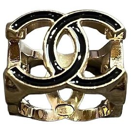 Chanel CC Logo Ring Gold und Schwarze Harz Größe 53 Golden