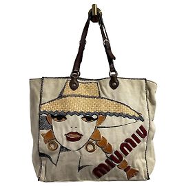 Bolso Miu Miu lona beige Beige