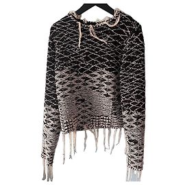 Pull à franges vieilli Saint Laurent 17 AW Noir Blanc
