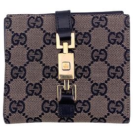 Gucci Vintage Jackie GG Canvas and Black Leather Bifold Wallet Black