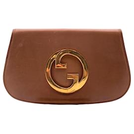 Gucci Vintage Blondie Oversized Clutch Bag aus Leder in Tan mit goldenem GG-Logo Kamel