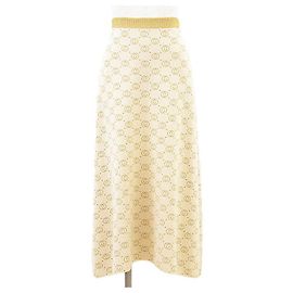 Gucci GG Interlocking Wool Blend Long Skirt Beige Golden