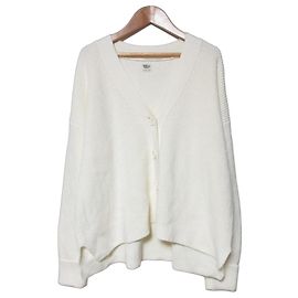 Autre Marque Ron Herman V-Ausschnitt Strickjacke aus Rippstrick Weiß