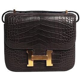 Hermès Bolsa Constance em jacaré cinza escuro Cinza