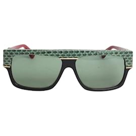 Gucci Green and black rectangle python trim sunglasses Green