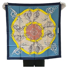 Pañuelo de seda Hermès Rosa Blanco Azul Beige Amarillo