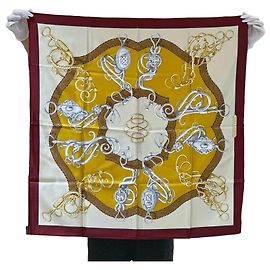 Hermès Silk Scarf Beige Golden Dark red