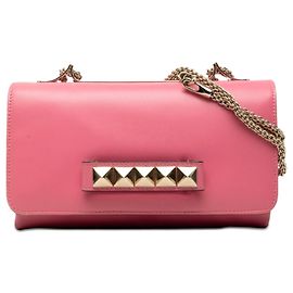 Clutch Rockstud Va Va Voom em couro rosa com corrente Valentino Rosa