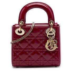 Lady Dior mini in vernice rosso cannage Rosso Bordò