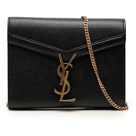 Saint Laurent Black Grain De Poudre Monogram Cassandra Chain Wallet Black