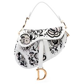 Bolsa Saddle Dior branca em pele de vitelo com bordados e contas Branco