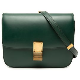 Céline Celine Green Medium Calfskin Classic Box Vert Vert foncé