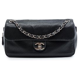 Chanel Black Perforated Lambskin Baseball Spirit Flap Noir